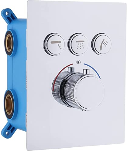 Delnet Robinet de douche thermostatique en laiton dissimulé à 3 sorties pour système de douche, peut utiliser toutes les options à la fois (chromé)