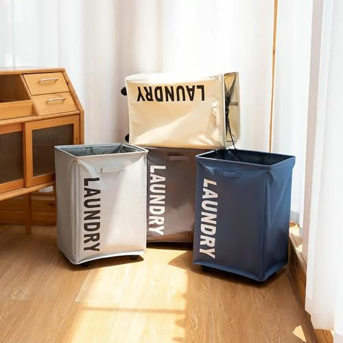 Large 80L Rolling Laundry Hamper | Foldable Clothes Basket with Wheels | Freestanding Washing Bin | Moisture Proof Oxford Fabric Storage Organizer | Light Grey