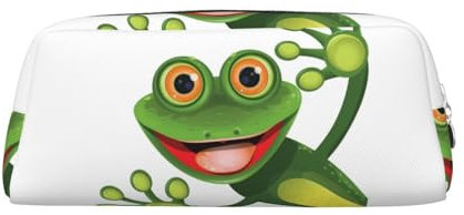 Dehiwi Grüner Frosch Federmäppchen Wasserdicht Niedlich Leder Bleistift Tasche Reise Kosmetik Make-up Tasche Organizer Stifthalter für Büro Make-up, silber, Einheitsgröße, Taschen-Organizer