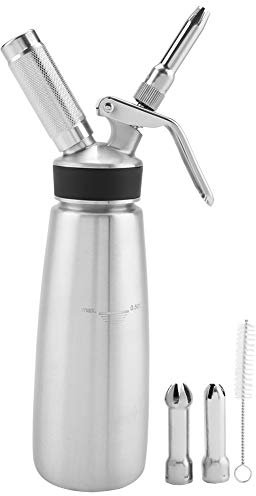 Restokki Contenitore per Panna Montata, Caricatore per Panna Montata, Schiumatore per Panna Montata da 500 Ml in Acciaio Inossidabile con Tre Ugelli, Creatore per Panna Montata(500ML)
