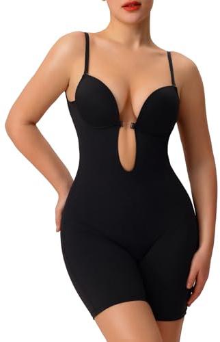 Slimers Body modellante senza spalline, schiena bassa, modellante per il corpo da donna, reggiseno snellente integrato con scollo profondo, nero, Medium