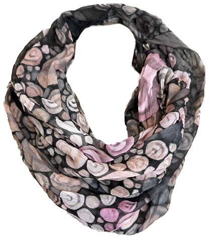 J26 Streifen Seide Glitzer Gold Fäden Sommer Frühling Loop Verlauf Regenbogen Rainbow Silk Uni Rundschal Schlauchschal Stola Schal leicht (C Schwarz)
