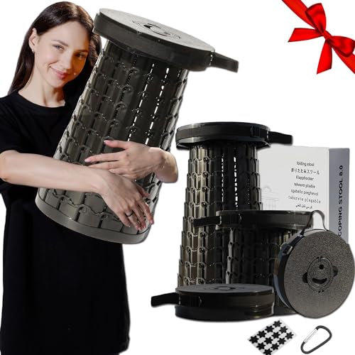 ALEVMOOM 50 cm tragbarer Teleskophocker mit größerer Sitzfläche und Belastung, zusammenklappbarer Klapphocker mit Kissen, einziehbarer Teleskopstuhl, stabil für Erwachsene, Camping