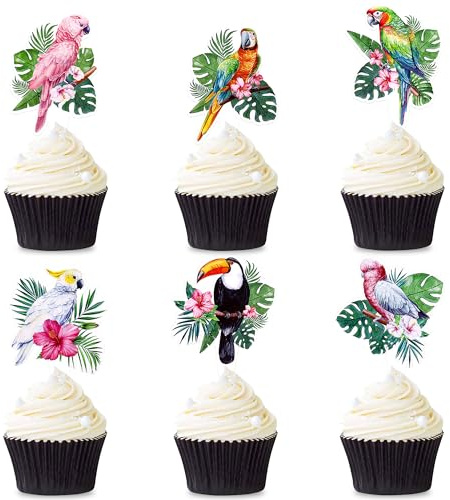 Blumomon 30 Stück Vögel und Tiere Cupcake Toppers Papagei Cupcake Picks Vogelmuster Tiere Kuchen Dekorationen für Kindergeburtstag Party Themenparty Dekorationen Zubehör