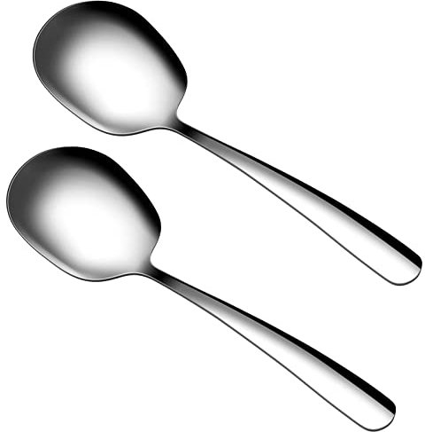 2 Piezas Cucharas para Servir de Acero Inoxidable, Cucharas de Servir Grandes, Cucharas de Servir con Asas Largas, Cucharas Soperas, Cuchara de Cocina para Servir Cocina, Restaurante, Banquete