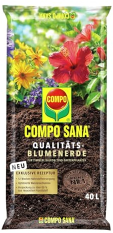 COMPO SANA® Qualitäts-Blumenerde mit 12 Wochen Dünger für alle Zimmer-, Balkon- und Gartenpflanzen 40 L