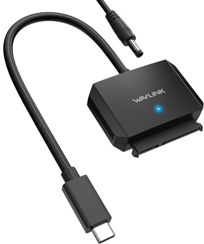 WAVLINK SATA to USB Type-C Hard Drive Cable, 5Gbps USB C to Sata Cable Support UASP, External Hard Drive SATAI/II/III Connector 2.5 SSD/HDD and 3.5 HDD up to 20TB, Power Adapter Included