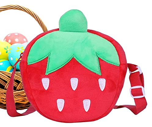Qutalmi Ostern Plüsch Umhängetasche, Karotten Erdbeer Taschen, Umhängetasche für Kinder, Kleine Umhängetasche aus Plüsch-Cartoon, Osterreise-Modetasche für Mädchen