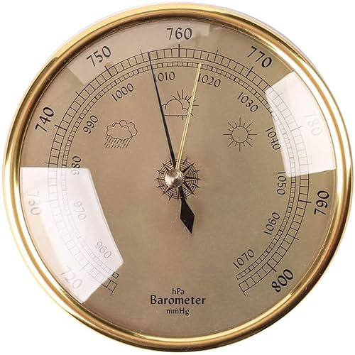 UNbit Traditionelles Barometer, traditionelle Wetterstation, 070 hPa, 128 mm Durchmesser, rundes Zifferblatt, Außen- und Innenluftdruckwerkzeug, Haushaltsmeteorograph, for Hotels, Lagerhäuser, Büros (