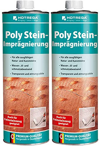 HOTREGA Poly Stein-Imprägnierung für Natur- & Kunststein | Langanhaltender Schutz | Wasser- und schmutzabweisend (2x 1 Liter)
