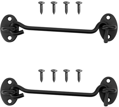 Chiusura a gancio e occhiello per porta, confezione da 2 pezzi, 15,2 cm, colore nero, in acciaio inox, resistente, ganci per cancelli, ganci per porte scorrevoli, armadi, finestre, camera da letto,