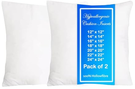 TT ThreadTrade Square Soft Cushion Pads Insert, Cushion Pads Insert Inner Fillers, Non-Allergenic Sofa Cushion Pad, Fluffy White Cushion, Decorative Square Pillow, Durable, (2, 12 x 12 (30 x 30 cm))