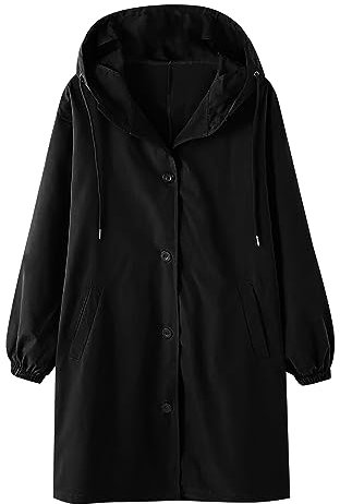 Windjacke Damen Leicht Atmungsaktiv, Trenchcoat Damen Lang Mit Kapuze Einfarbig Outdoorjacke Mit Taschen Grosse Grössen Wintermantel Langarm Revers Kapuzejacke Wintermantel Wanderjacke Übergangsjacke