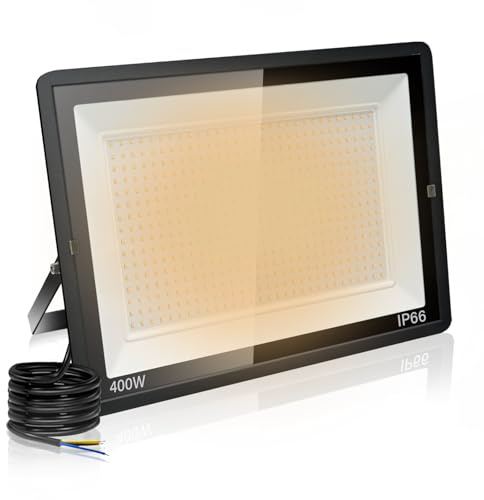 Jefedana 400W LED Außenstrahler, 40000LM 3000K IP66, 1 Stück | 40000LM superhell, 3000K Warmweiß, IP66 wasserdicht, Alu-Gehäuse, 50000h, 80% sparend, für Garten/Garage/Hotel/Sportplatz