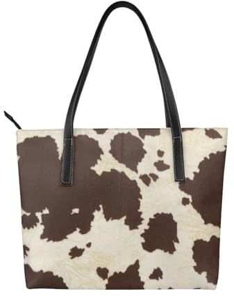 FLYIFE Handtasche mit Kuhfell-Druck, für Damen, PU-Leder, Schultertasche für Schule, Arbeit, Einkaufen, Reisen, Schwarz , Einheitsgröße