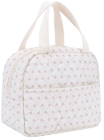 WHENZOO Large Insulated Lunch Box Container - Leakproof Cooler Tote with Preppy Style Quilted Design for Women, Girls, Adults - Handbag for Work, School, Picnic, Travel (Floral)