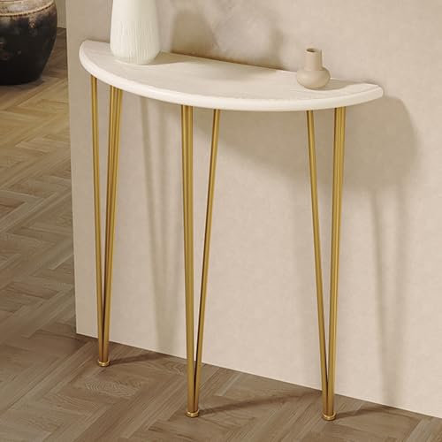 EKDJSN Tavolino da Divano, Consolle con Piede di Supporto Triangolare in Ferro, Design Ad Altezza Adatta da 35,4 Pollici, Tavolo da Ingresso con Desktop a Forma di Mezzaluna(Gold,27.5in/70cm)
