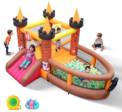 Inflatable Bounce House for Kid 3-8: Jump Bouncy House Castle with Slide - Blow Up Bouncer with 480W Blower for Toddler Outdoor Indoor Play