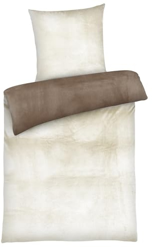 Carpe Sonno Cashmere Touch Bettwäsche 155x220 cm Winter – Creme Braun | Kuschelige Winterbettwäsche aus Teddy-Fleece-Plüsch | warm & flauschig | Deckenbezug + Kissenbezug 80x80