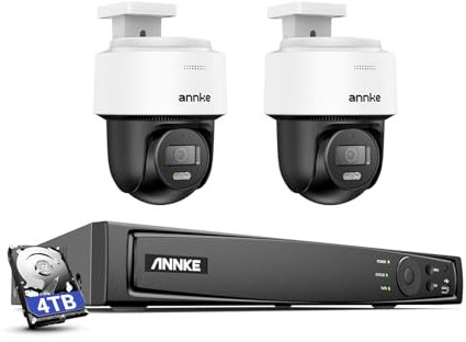 ANNKE 3K PoE-övervakningskamera utomhus set 345° panorering, 80° lutning, autospårning, KI-personigenkänning, 24/7-inspelning, 8-kanals 12 MP NVR med 4 TB HDD, för inomhus och utomhus