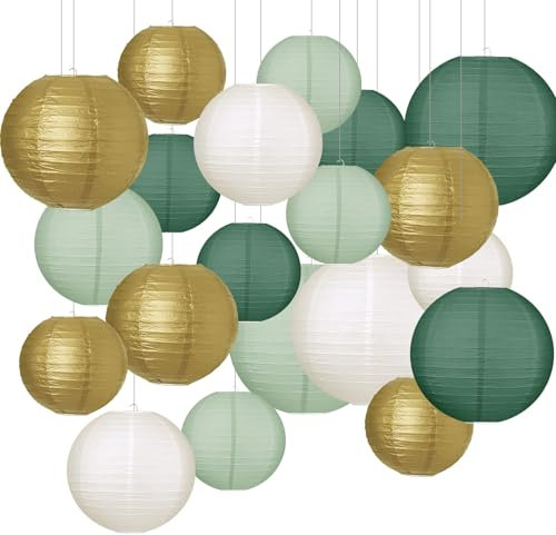 Forbabe 20 lanterne di carta, verde salvia, lanterne di carta classiche, riutilizzabili, rotonde per matrimoni, feste in giardino (diametro 15 cm, 20 cm, 25 cm, 30 cm)