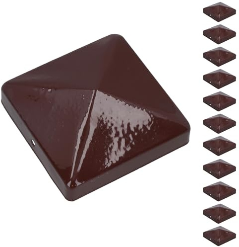 Lot de 12 capuchons de protection en métal pour poteaux de clôture 75 mm x 75 mm Marron