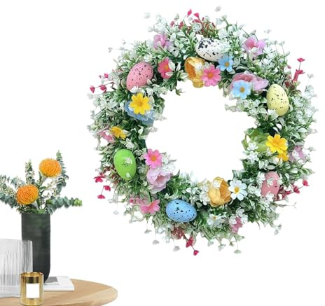 Frühlingskranz | Bunte Eier Frühlingstürkranz – Künstlicher Türkranz Dekoration – für Haustür – Engel Weihnachtskranz für Frühling Ostern