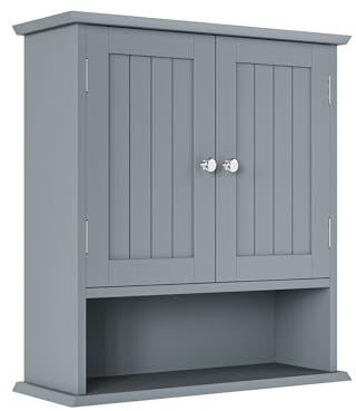 Semiocthome Badezimmerschrank Badschrank Küchenschrank Hängeschrank Wandschrank Medizinschrank mit 2 Türen und verstellbaren Einlegeböden LBH: 55cm x 20cm x 60cm - Grau