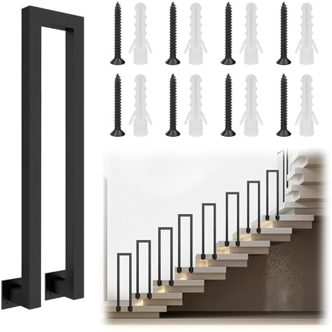 DELONGKE Treppengeländer Innen, U Förmiger Handlauf Geländer Treppe,Handlaufhalter, Stiegengeländer Nordic Modern Handlauf für Villen Balkone Flure Wohnungen (Seitenmontage (Schwarz), 110CM)
