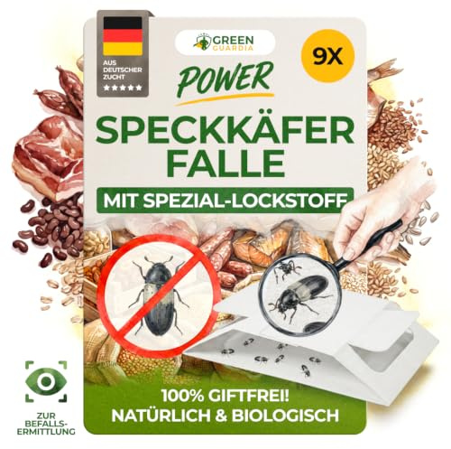 GREEN GUARDIA Speckkäfer Falle mit Spezial-Lockstoff - 9X Speckkäfer Fallen - umweltfreundlich Speckkäfer bekämpfen, Chemiefreie Falle mit starker Klebefläche, giftfrei & geruchsneutral