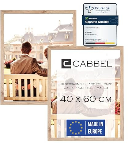 CABBEL Doppelpack (2er Set) Bilderrahmen 40x60 cm, Natur, stabiles MDF-Holz Rahmen, bruchsicherem Plexi-Glas, zum Aufhängen, ideal für Fotos/Bilder/Collage