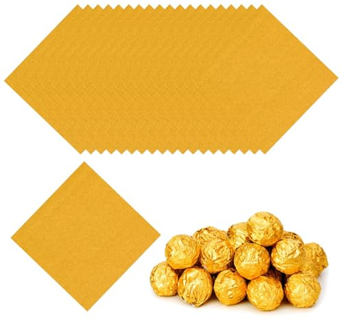PATIKIL 200 Stück Folie Papier Wrapper, 10x10cm Aluminiumfolie Bonbonpapier, Schokolade Verpackungen für Bonbonpapier Ostern, Süßigkeiten und Pralinen Bonbonsdekoration, Dunkelgold