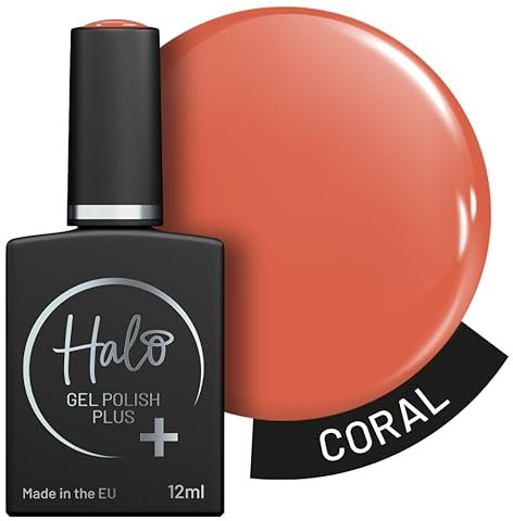 Halo Gel Polish Plus 12ml - Coral. UV/LED Gel Nail Polish, Long Lasting & Easy To Apply. Nail Art Colours For Manicure & Pedicure. Hema Free Gel Polish For Professional & Home Use.
