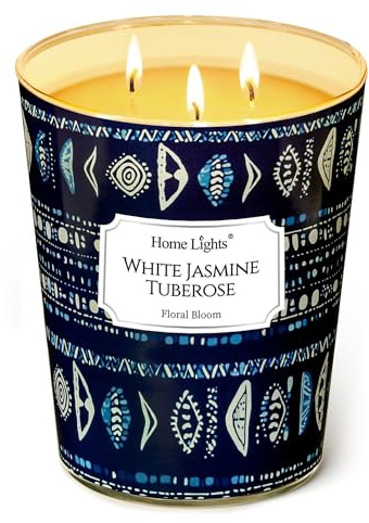Home Lights Duftkerzen im glas groß 960g Soja Kerzen 3-Wick, Rauchfrei, 130h vollverbrannte Duftkerze Weißer Jasmin Tuberose