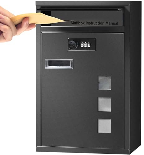Post Box, Waterproof Wall Mounted Modern Mailbox Combination Lock for Outside Wall,Viewing Windows,Easy To Install