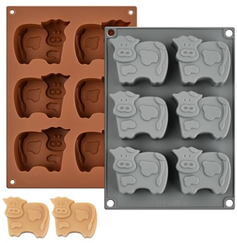 xianynow 2 Pcs Silicone Cake Tray, Cute Cow Mould, Mini Muffin Trays, Reusable Chocolate Moulds, Non-Stick and Easy to Release, Suitable for Brownies, Cakes, Puddings, Brown and Gray