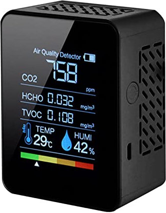 Battery Tester, 6In1/5In1 CO2 Meter Tester for Carbon Dioxide Air Quality Detector Air Quality Monitor with Rechargeable Battery co2 Detector(Black 6in1)