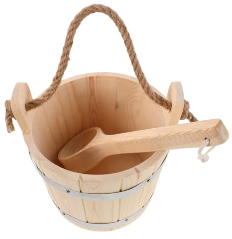 Abaodam Sauna Barrel Wood Sauna Kit Bath Bucket Shower Bucket Spoon Wooden Tub