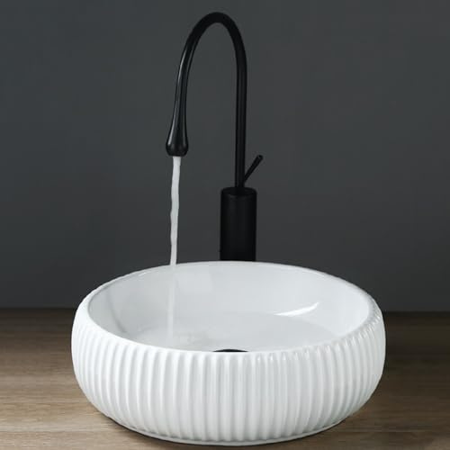 Lavandino Da Appoggio For Piccolo Bagno, Lavabo Rotondo In Ceramica Da Appoggio, Lavabo Da Appoggio For Consolle For Bagno Di Hotel(White)
