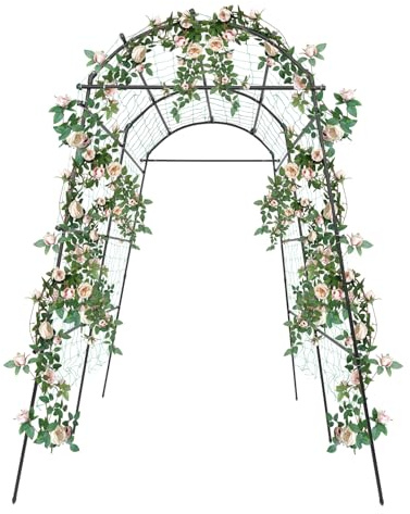 Rosenbogen,Gartenbogen aus Stahl mit Nylonnetz – 1,83m Bogen für Kletterpflanzen wie Rosen Tomaten, Dekoration für Hochzeit Party (schwarz)‌