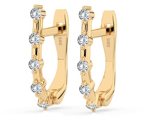 Diamant Creolen Gold 585 Damen - Echte 10 Diamanten 0.2 ct - Klassische Ohrringe für Damen & Mädchen - Eleganter Echtschmuck als Geschenk für Frauen