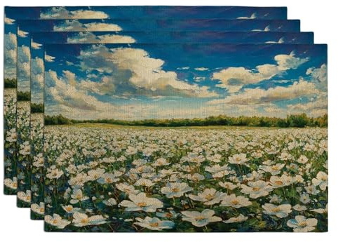 Spring Clematis Flowers Placemats Set of 4, 12 * 18, Garden Landscape 4Pcs Print Table Mats for Dinning, Florals Scenic Holiday Home Kitchen Decor