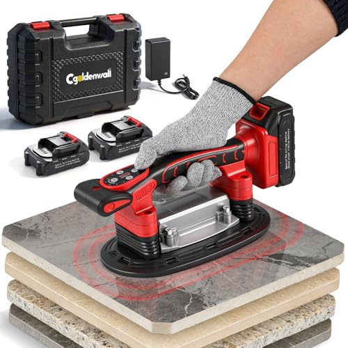 CGOLDENWALL 2 in 1 Vibratore per Piastrelle e Ventose | 2-In-1 Ventosa e Vibrador, Forza Di Aspirazione 400Kg, 9 Livelli Regolabili, Due Batterie Per Uso Senza Fili Tutto Il Giorno