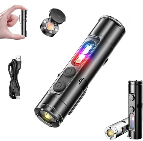 Generico Torcia Tascabile Ricaricabile EDC, Mini Torcia 6 in 1, Portachiavi Ricaricabile, Luce COB da 500 Lumen con Mini Luce UV con Accendifuoco, Lampada con Base Magnetica e(Nero,Lgnition Version)