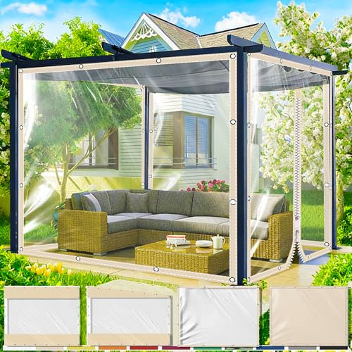 AMXFS Telo Trasparente per Padiglione con Occhielli e Cerniera, 600 g/m² | Esterno in PVC Spessore 0,5 mm, Etanche e resistente agli agenti atmosferici, per giardino e terrazzo