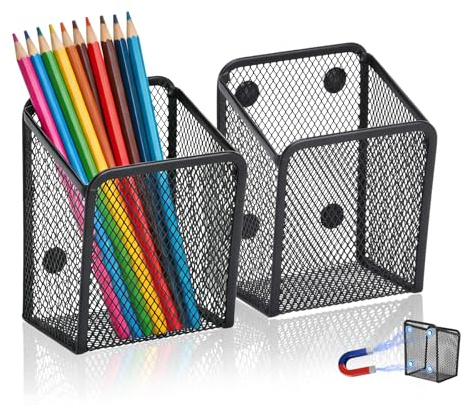 GZYYANG 2er Set Magnetischer Stiftehalter, Magnetischer Aufbewahrungskorb | Multifunktional, Robust, Atmungsaktives Mesh, Stifthalter für Schreibtisch Whiteboard Kühlschrank, Büro Organizer