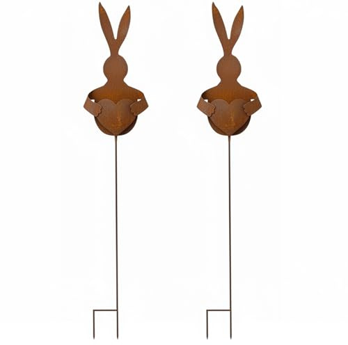 Macetero vintage con diseño de conejo rústico, estacas decorativas para jardín con macetero en forma de corazón, decoraciones de Pascua para exteriores, para jardín, patio, patio de primavera (paqu