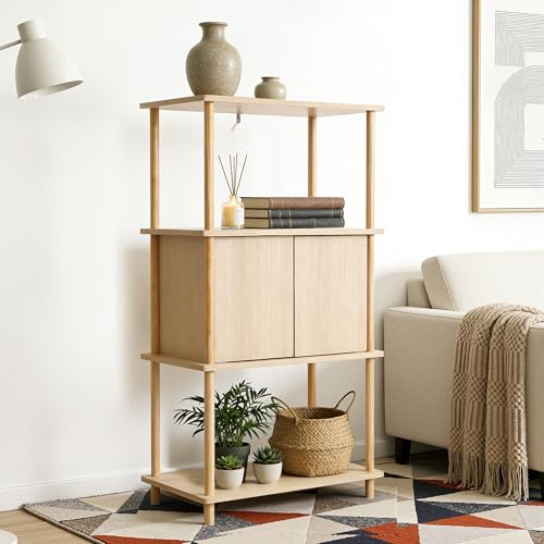 Hometopia Bücherregal 113 cm, Holz mit Türen | Standregal mit Türen, Raumteiler & Aufbewahrung, für Wohnzimmer, Büro & Flur, stabil, pflegeleicht