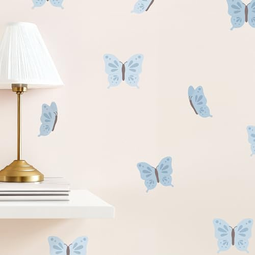 Klebekerlchen® | Wandtattoo Kinderzimmer Mädchen & Junge, Wandsticker selbstklebend, wiederverwendbare Kinderzimmer Deko – Hellblaue Schmetterlinge (Set mit 18 Motiven)