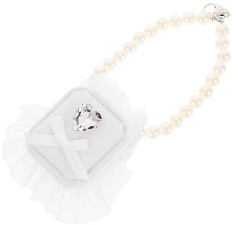 UKCOCO Perlen Hundeschmuck Ringträgerkissen aus Polyester Weiß für Hund Hochzeitsringbox mit Einzigartigem Design für Verlobung und Hochzeit